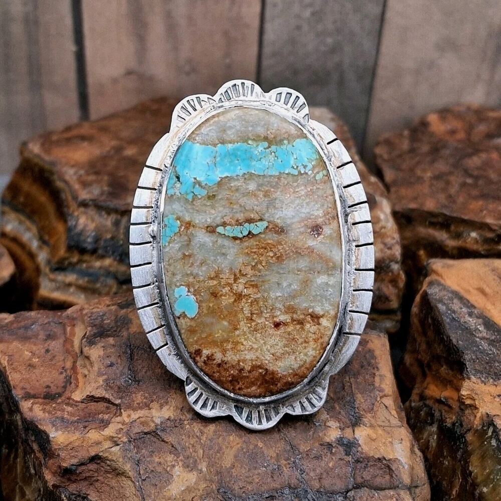 Big Royston Ribbon Turquoise Ring Sz 6-13 Men Women Sterling Silver Southwestern
